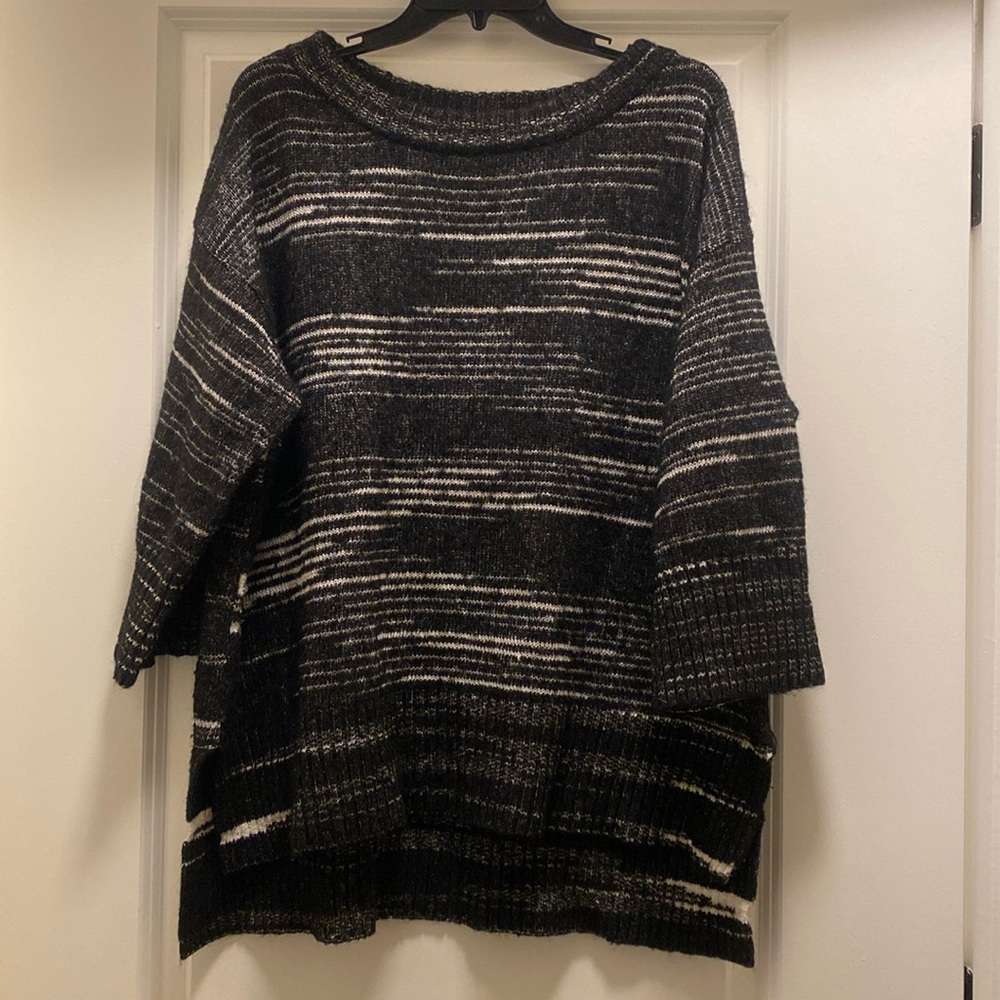 DKNYC striped wool high low side slit sweater